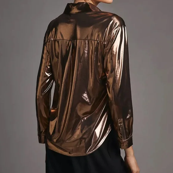 Anthropologie Shine  Gold Button Down Shirt  L - Picture 13 of 16